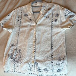 Madewell Linen Floral Embroidered Button-Up Shirt